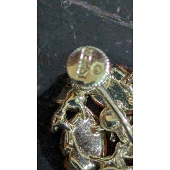 Vintage Lisner Clip-On Earrings Orange  Black Leaf Gold-Tone  Rhinestones MCM - Picture 5 of 8